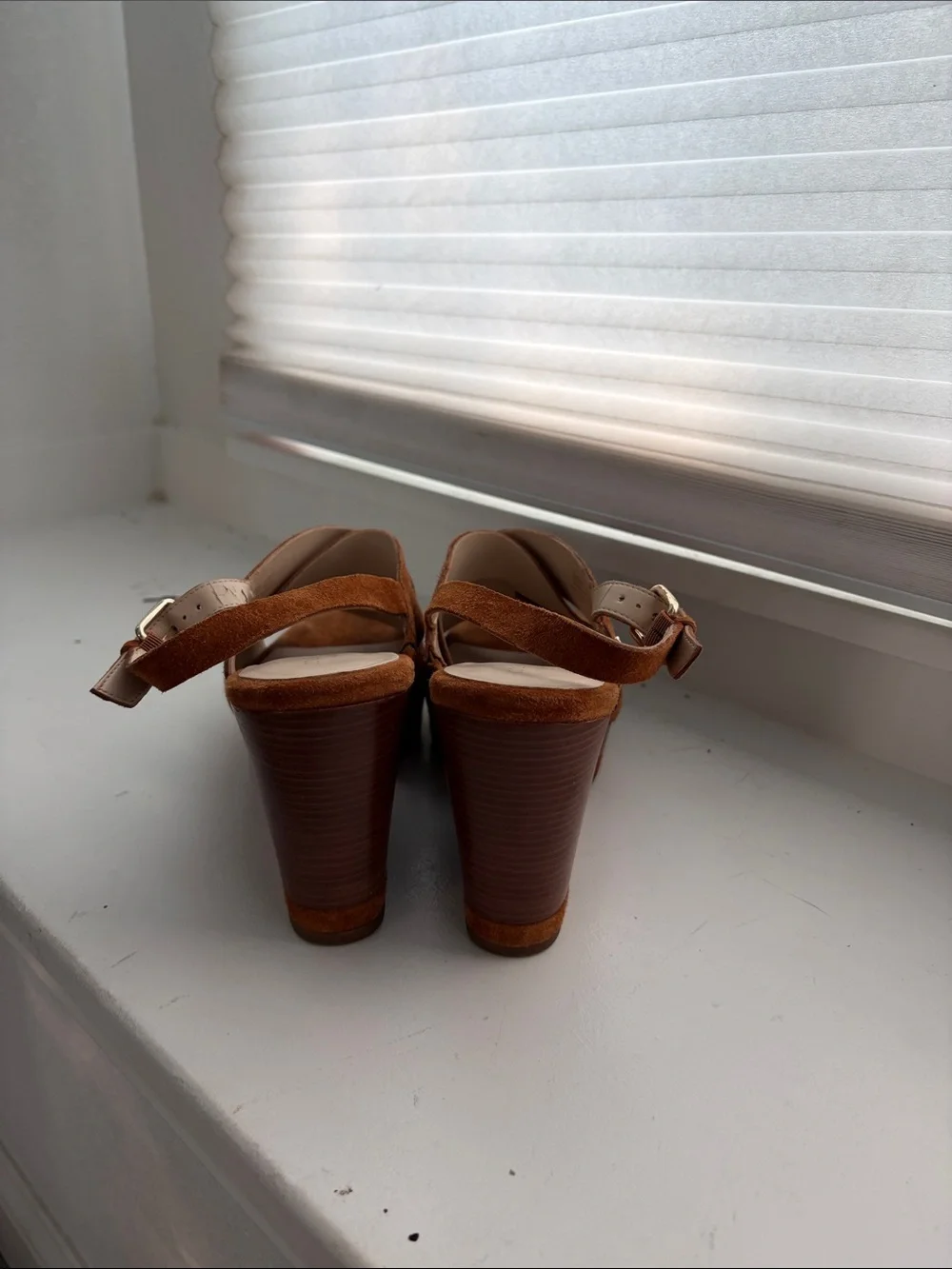 Cole Haan Brown Suede Wedge Sandals with Ankle Strap